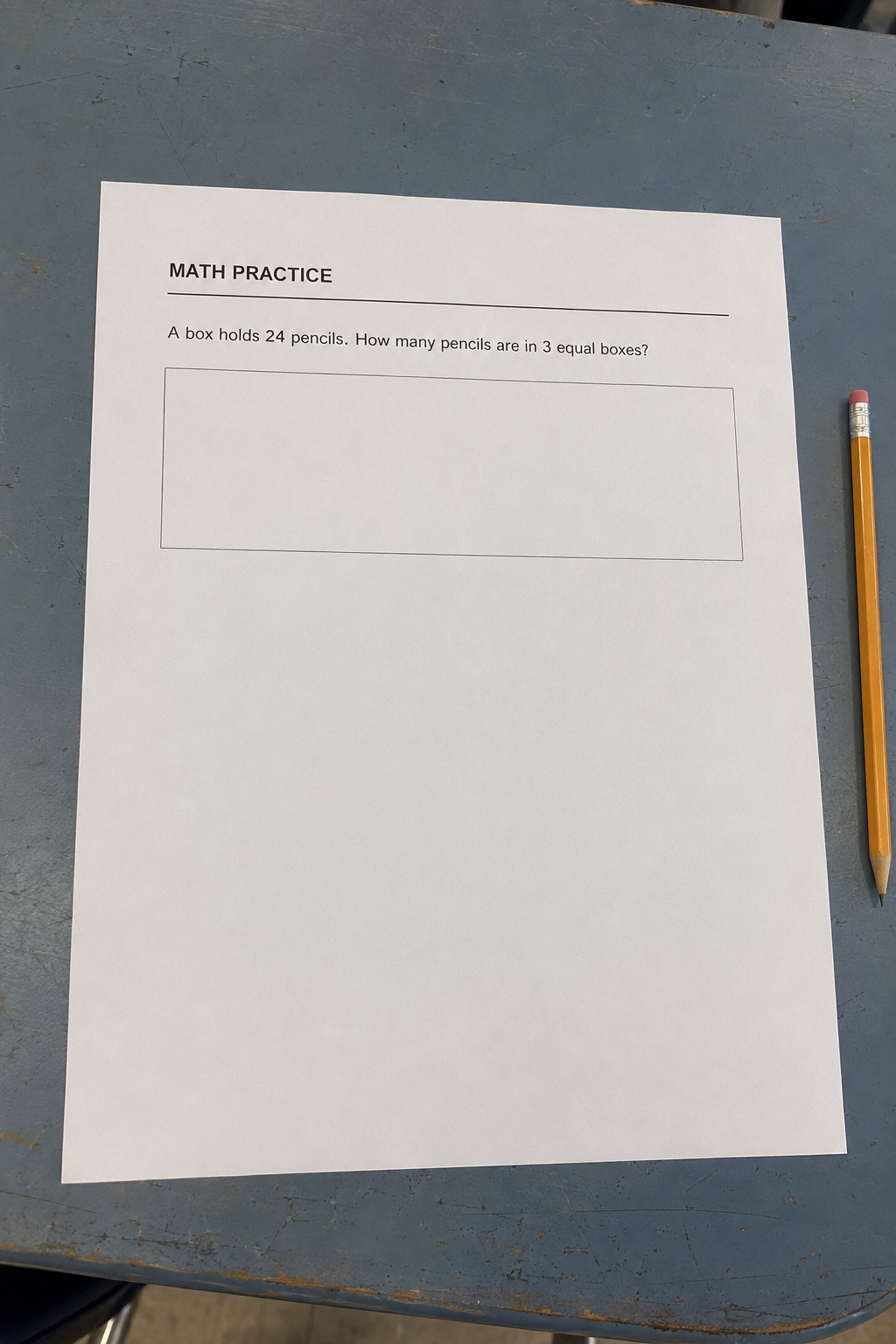 A phone photo of a complete English math worksheet with the question kept at a realistic small size